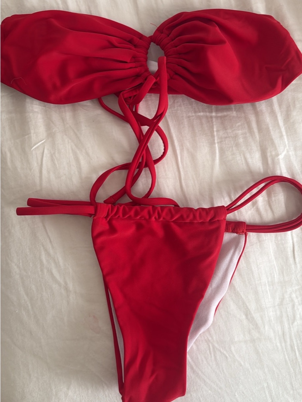 Red Bandeau String Bikini Set